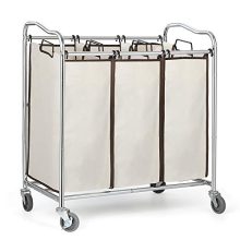 Laundry Sorter Storage Cart Removable Clothing Collection Bag Houseware Heavy-Duty Laundry Sorter Cart Chrome Portable Clothing Basket Suitable for Laundry, Bedroom
