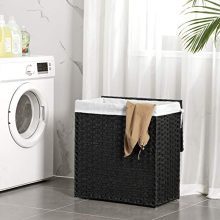 SONGMICS 110L Handwoven Laundry Basket, Synthetic Rattan Divided Clothes
