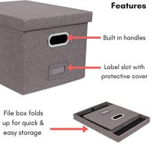 Internet's Best Collapsible File Storage Organizer with Lid - Decorative Linen Filing