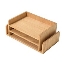 Wood 3-Tier Office Desktop Document Tray NA -Kirigen Mail Sorter Organizer Rack