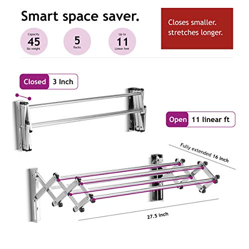 Bartnelli Accordion Wall Mounted Drying Rack – Space-Saving, Heavy-Duty 45 lb Capacity for Efficient Air Drying