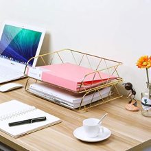 PAG 2 Packs Stackable Horizontal Metal File Letter Trays Organizer