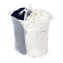 Smart Design Mesh Pop Up 2 Compartment Laundry Sorter Hamper w/ Handles - Durable Fabric Collapsible Design - for Clothes & Laundry - Home Organization (Holds 4 Loads) (18 x 26 Inch) [White]