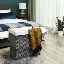SONGMICS Handwoven Laundry Basket, 110L Synthetic Rattan Wicker Divided