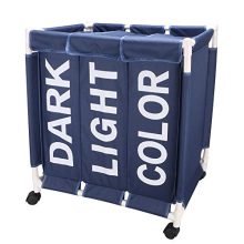 3 Section Rolling Laundry Hamper Lid Removable Wheels Laundry Basket