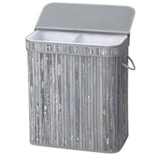 SONGMICS Divided Bamboo Laundry Basket Double Hamper with Lid Handles