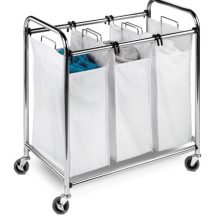 Honey-Can-Do SRT-01235 Heavy-Duty Triple Laundry Sorter, Chrome/White