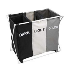 150L Laundry Cloth Hamper Sorter Basket Bin Foldable 3 Sections
