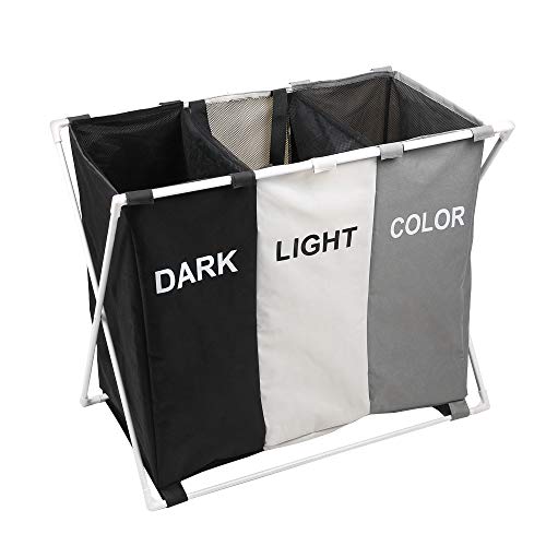 150L Laundry Cloth Hamper Sorter Basket Bin Foldable 3 Sections
