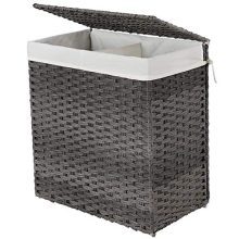 SONGMICS Handwoven Laundry Basket, 110L Synthetic Rattan Wicker Divided Clothes Hamper with Lid and Handles, Foldable, Removable Liner Bag, Stable Iron Frame, Gray ULCB52WG