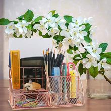 Ogrmar Rose Gold Desk Supplies Organizer, Multi-Functional Mesh Desk Organizer