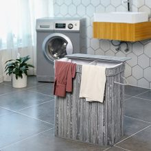 SONGMICS Divided Bamboo Laundry Basket Double Hamper with Lid Handles