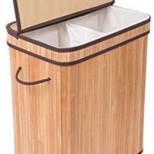 BIRDROCK HOME Double Laundry Hamper with Lid and Cloth Liner - Bamboo - Natural - Easily Transport Laundry Basket - 2 Section Collapsible Hamper - String Handles
