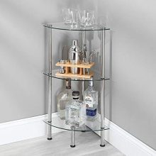 mDesign Bathroom Floor Storage Corner Tower, 3 Tier Open Glass Shelves