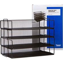 Stackable Paper Tray Desk Organizer - 4 Tier Metal Mesh Letter Organizers