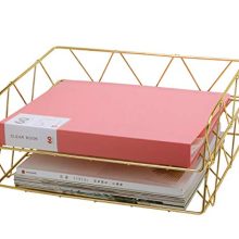 PAG 2 Packs Stackable Horizontal Metal File Letter Trays Organizer