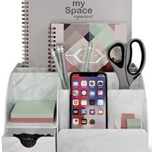 Acrylic Office Desk Organizer with Drawer, Marble 9 Compartments
