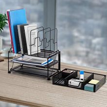 Bextsware 2-Tier Mesh Desktop Organizer File Folder with Sliding Drawer