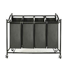 GOJOOASIS 4-Bag Laundry Sorter Rolling Storage Cart with Wheels Black Laundry Hamper
