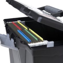 Storex Portable File Box with Organizer Lid, 17.13 x 9.63 x 11 Inches