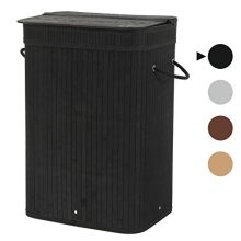 Sophia & William Laundry Hamper 72L Dirty Clothes Bamboo Storage Basket with Lid Liner and Handles Rectangular Black