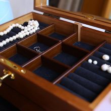 Solid wood jewelry box with lock vintage flannelette