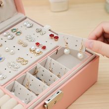 Double layer Leather Jewelry Box Security key Portable