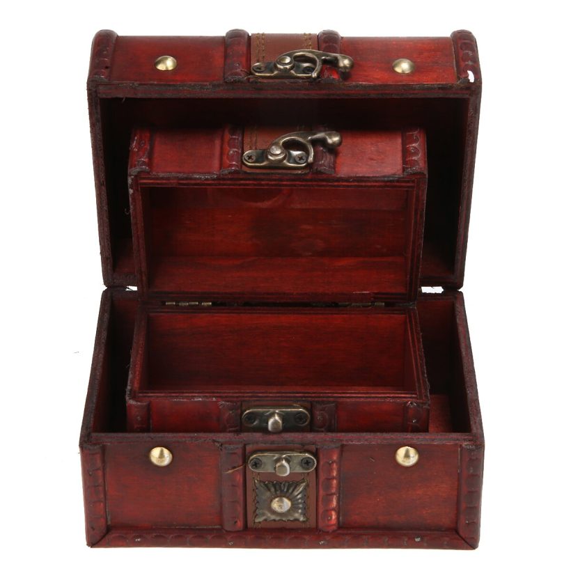 2Pcs Retro Wooden Jewelry Storage Box Small
