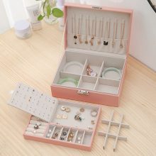 Double layer Leather Jewelry Box Security key Portable