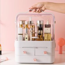 Cosmetic 360° Rotation Acrylic Clamshell 3 Drawer Mirror Storage Box