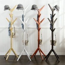 Solid Wood Floor Coat Rack Free Standing Wood Tree Coat