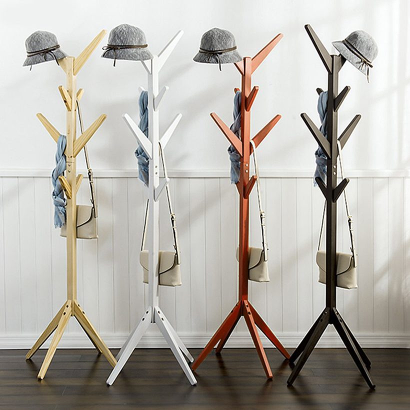 Solid Wood Floor Coat Rack Free Standing Wood Tree Coat