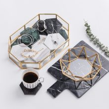 Golden Cosmetic Tray Polygon Glass Makeup Organizer