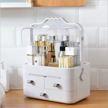 Cosmetic 360° Rotation Acrylic Clamshell 3 Drawer Mirror Storage Box