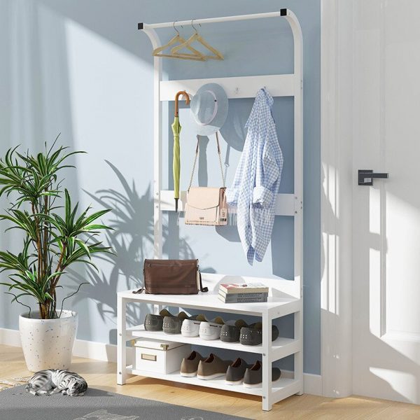 170cm Simple Multi-Hook Clothing and Shoes Stand Rack Wood