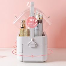 Cosmetic 360° Rotation Acrylic Clamshell 3 Drawer Mirror Storage Box
