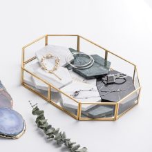 Golden Cosmetic Tray Polygon Glass Makeup Organizer