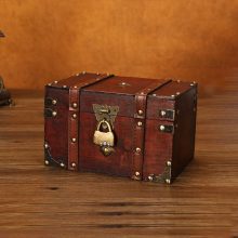 Retro Treasure Chest with Lock Vintage Wooden Storage Box