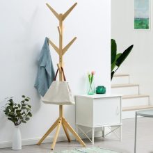 Solid Wood Floor Coat Rack Free Standing Wood Tree Coat