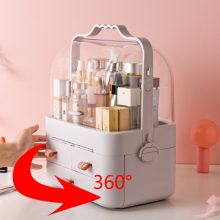 Cosmetic 360° Rotation Acrylic Clamshell 3 Drawer Mirror Storage Box