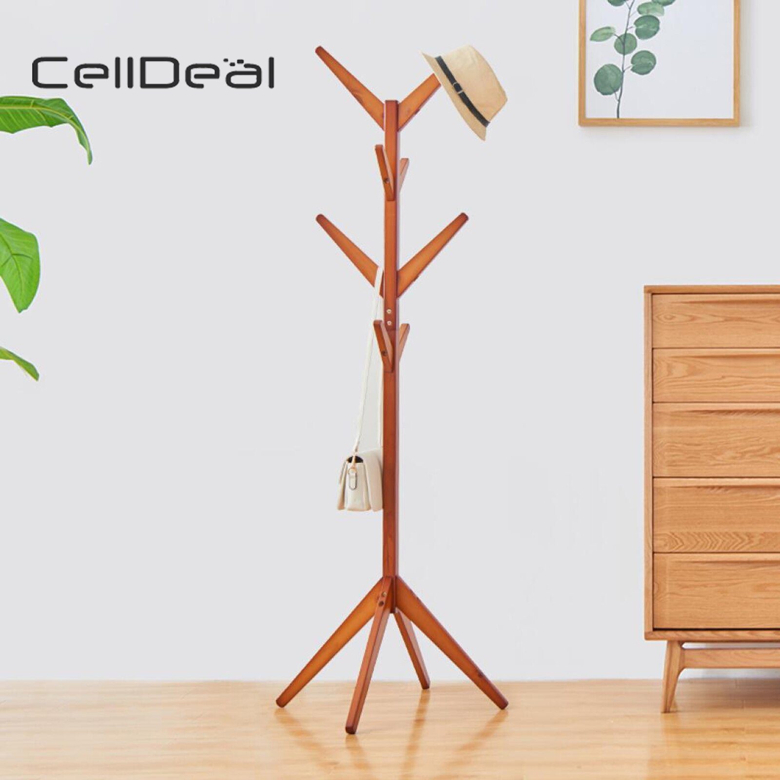 Wooden Coat Rack Clothes Stand Hanger Hat Jacket Bag