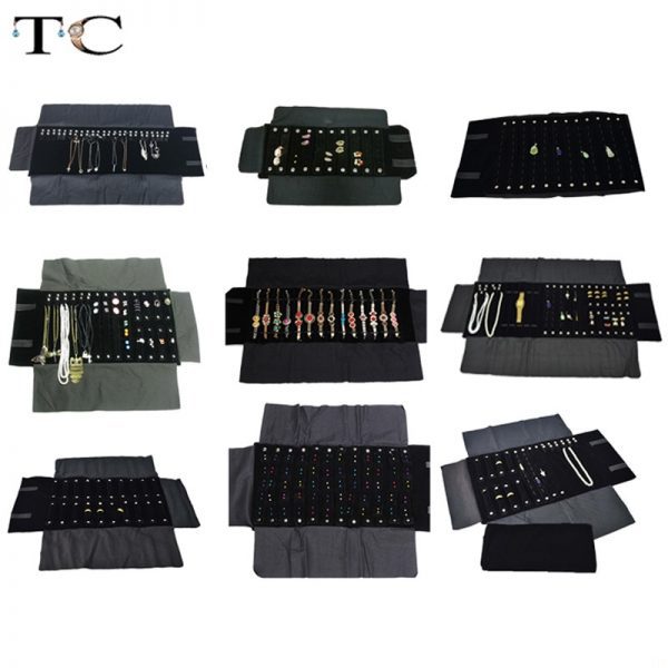 Jewelry Roll Bag Portable Carring Case Black Velvet