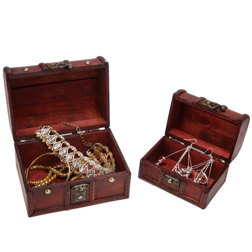 2Pcs Retro Wooden Jewelry Storage Box Small