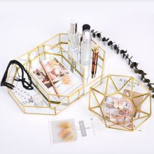Golden Cosmetic Tray Polygon Glass Makeup Organizer