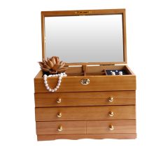 Solid wood jewelry box with lock vintage flannelette