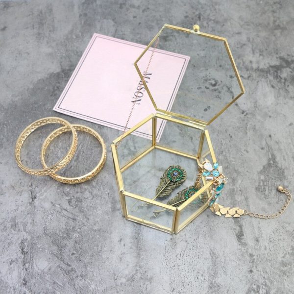 Elegant Geometrical Glass Jewelry Box – Vintage Display Case for Rings, Earrings, and More