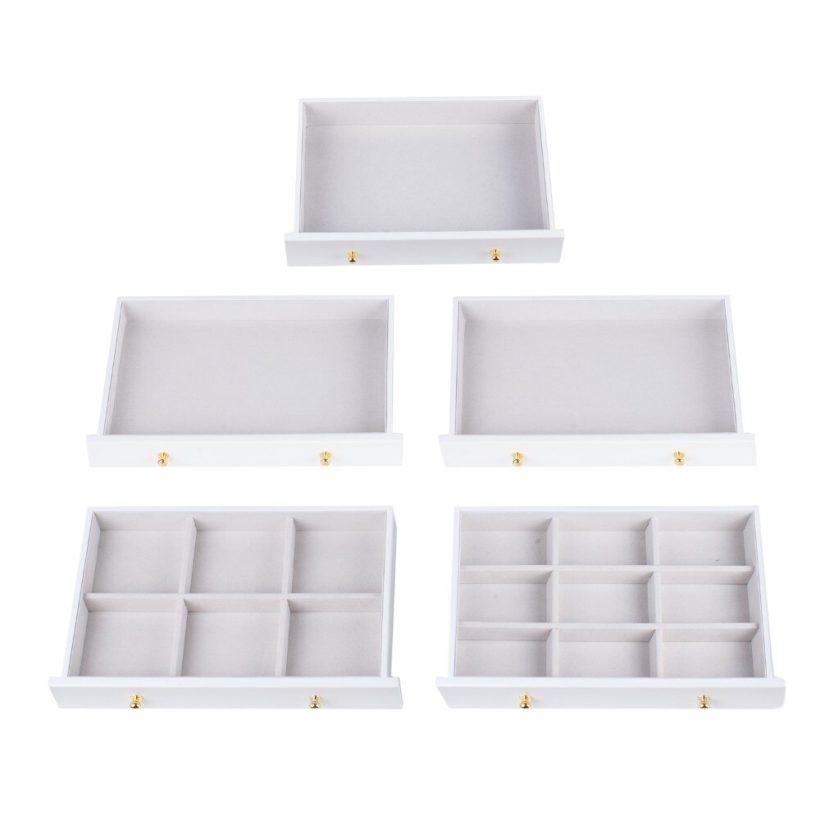White Large Wooden Jewelry Box Velvet