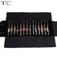 Jewelry Roll Bag Portable Carring Case Black Velvet