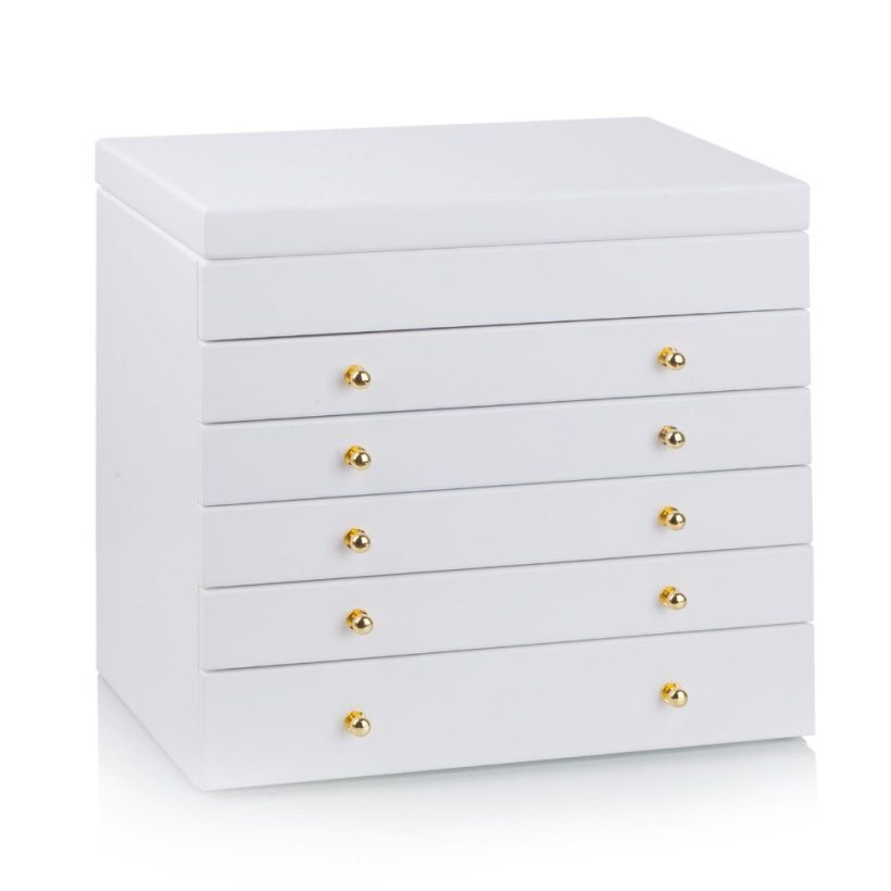 White Large Wooden Jewelry Box Velvet