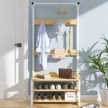 170cm Simple Multi-Hook Clothing and Shoes Stand Rack Wood